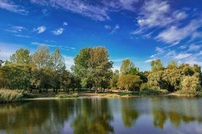 blue bright sky over the pond