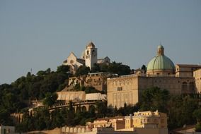 landscape of church on the hill in Italy