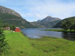 landscape of house by the lake in Sunnfjord, Norway