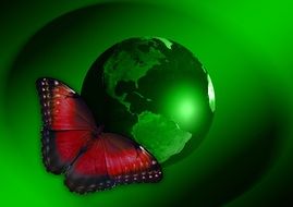 butterfly on a green earth planet as an illustration