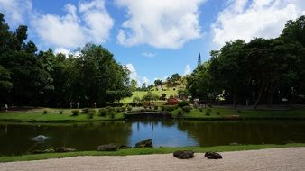 blue sky and clouds above the park