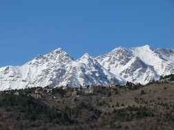 mountain village at the foot of the mountain