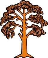 old tree, orange and black drawing at white background