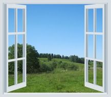 drawn natural landscape through an open window