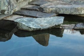 reflection of flat stones on the surface of the lake