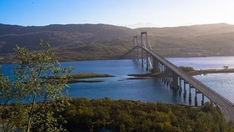 panoramic view of suspension bridge in norway