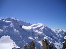 landscape of snow-covered Mont Blanc under the bright sun