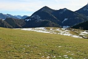 snow on alpine meadows on the mountain