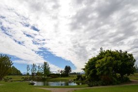 Pond on Green field, rural landscape, chile, anakena