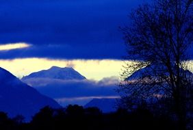 blue mountains in the evening