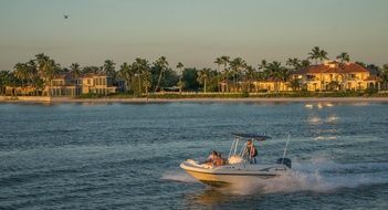 Tropical resort boat seascape evening view