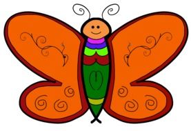 drawing of a beautiful and colorful, smiling butterfly with brown wings