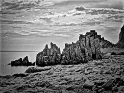 rocky coastline dramatic black and white landscape