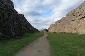 walk path along almannagja gorge, iceland