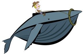 man saddled whale drawing