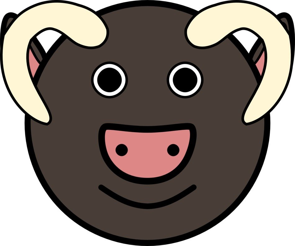 bull with circle face and horns at white background