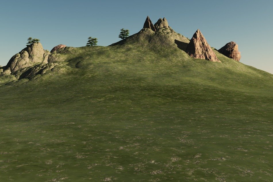 Beautiful landscape with the rocks on the green hill