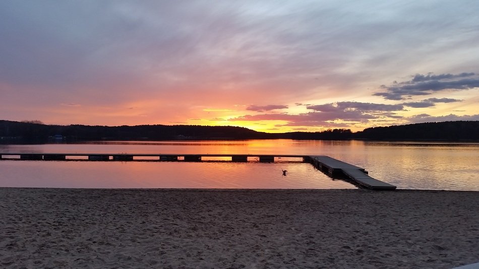 Sunset on the beach in the evening