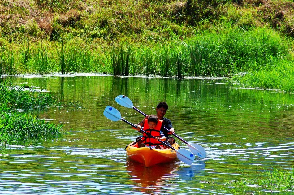 kayaking in the river in summer