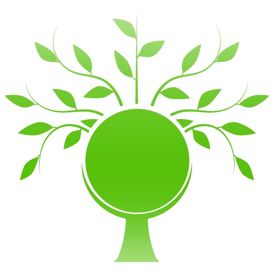 Green silhouette of a tree with a ball inside