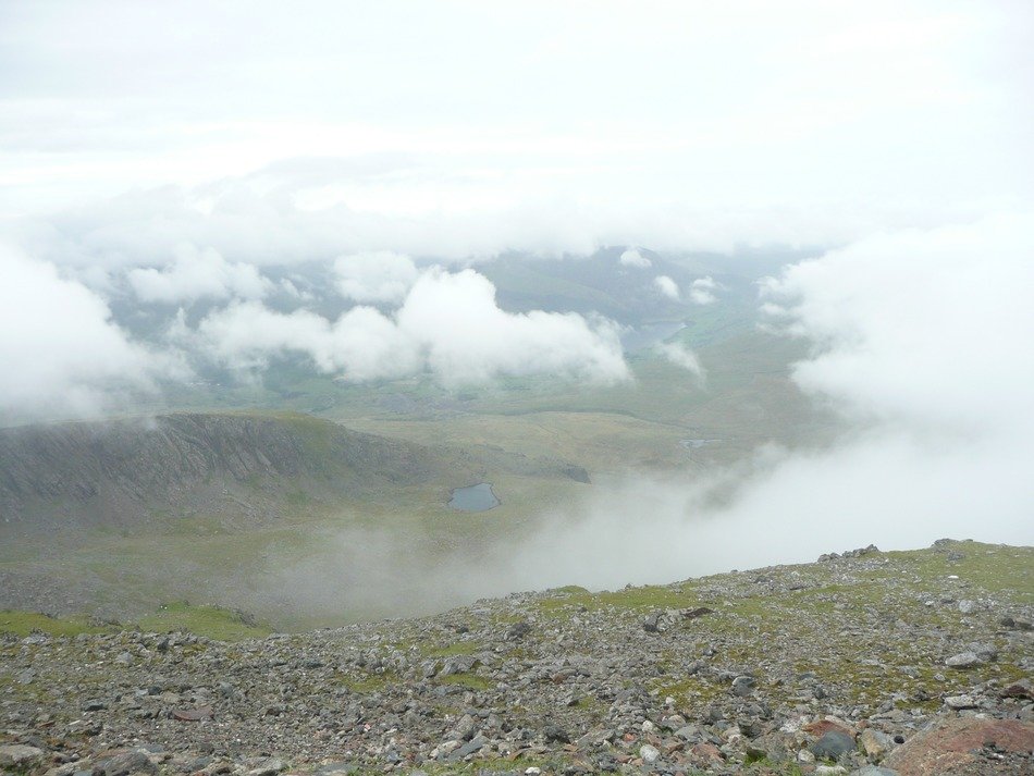 panorama on the beautiful valley in the clouds, uk, wales, snowdon