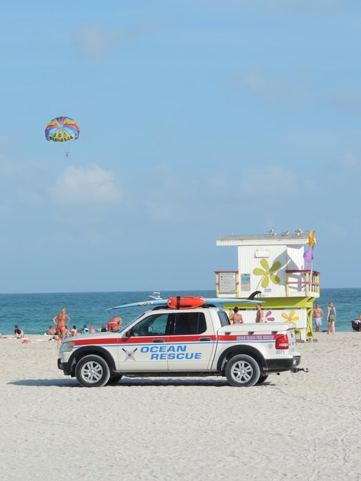police car on the beach in Miami