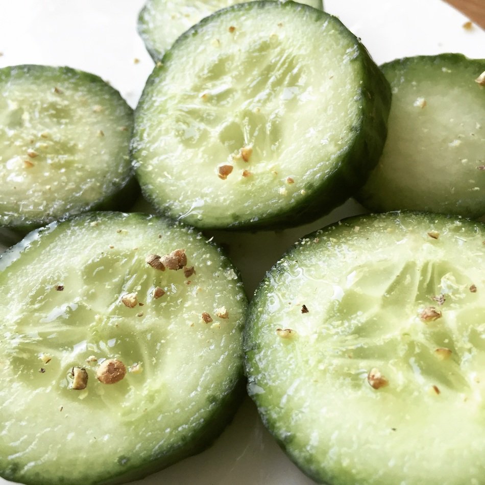 salted and peppered cucumbers