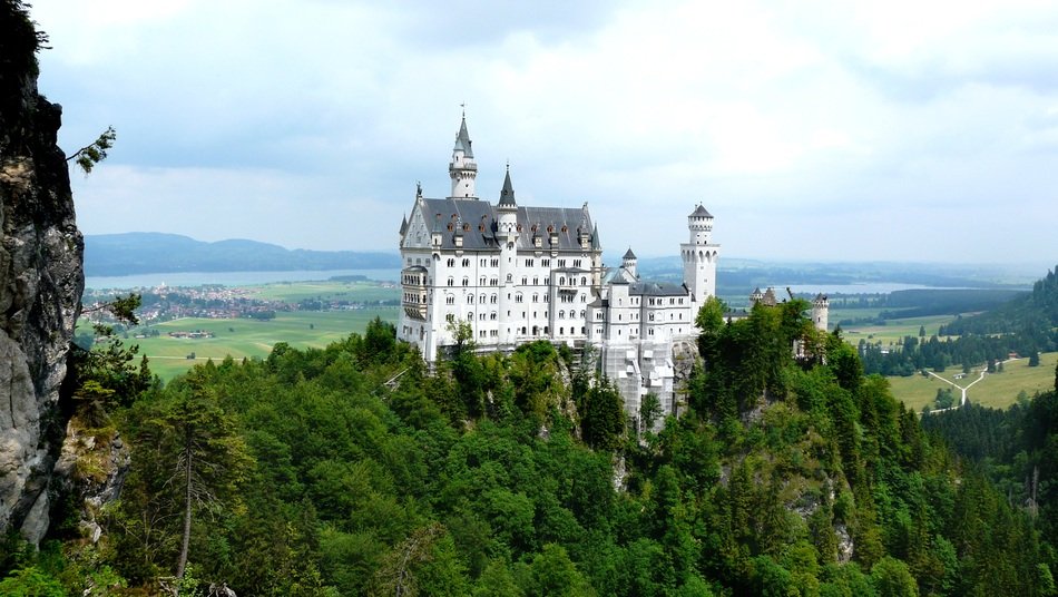 Neuschwanstein castle on the green hill
