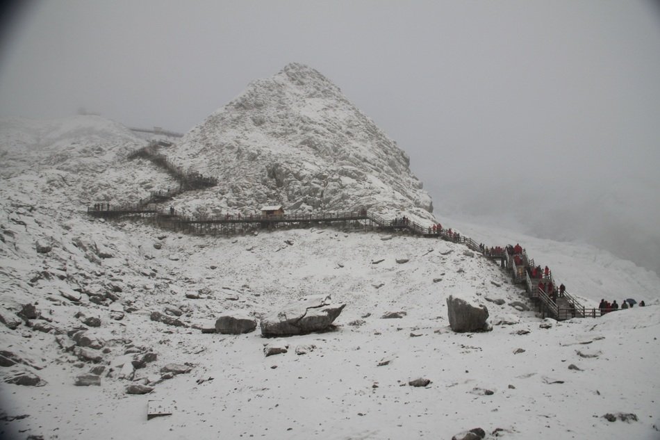 stairs on the snowy mountain