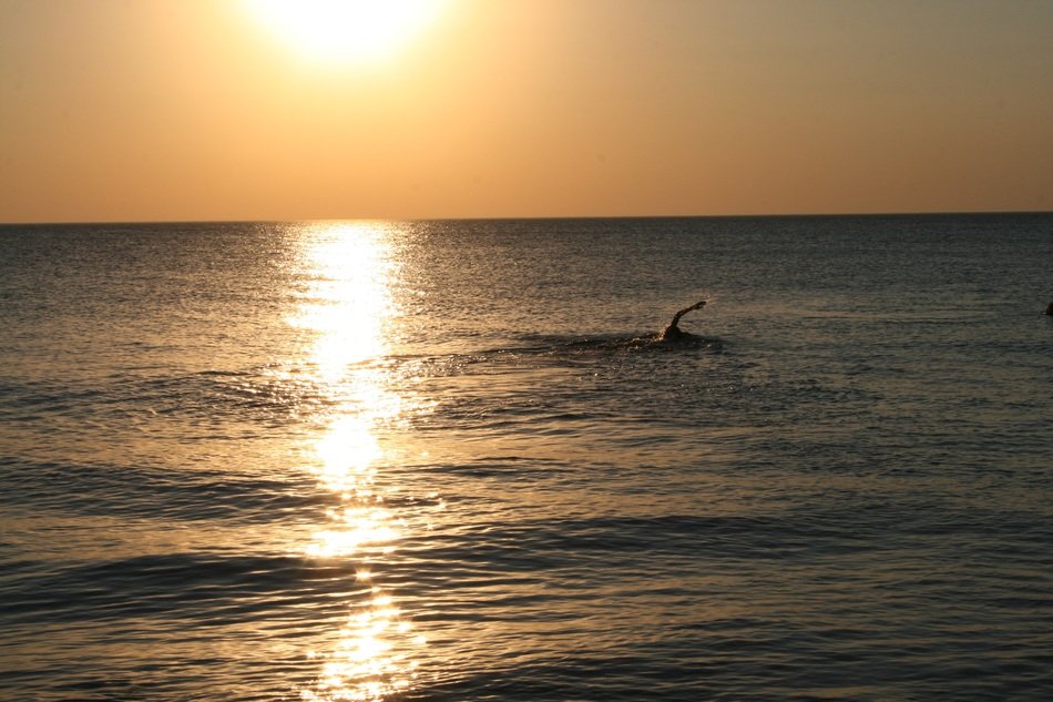 trail on the water from the sunset on the Baltic Sea
