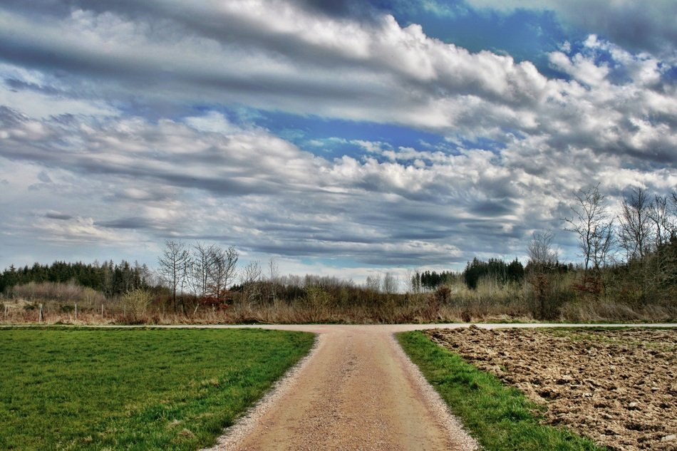 panorama view of a crossroads in the village