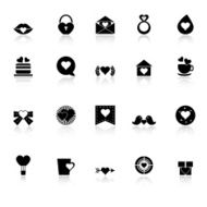 Heart element icons with reflect on white background