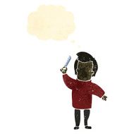 retro cartoon boy combing hair