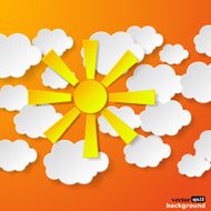 Abstract yellow paper sun and white clouds