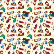 cartoon office woman worker seamless pattern