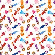 cartoon Medieval beautiful girls seamless pattern N2