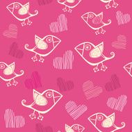 Romantic seamless pattern with stylized bird and heart