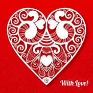 Vector Valentine&#039;s day lacy paper heart greeting card N7