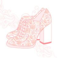 high-heeled vintage shoes with flowers fabric High heels back