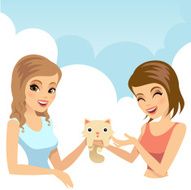 Girls with cute kitten