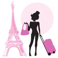 young woman with suitcase in Paris