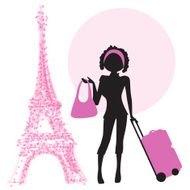 young woman with suitcase in Paris N6