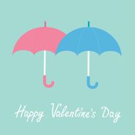 Pink and blue umbrellas Happy Valentines Day card