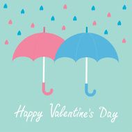 Pink and blue umbrellas Rain in shape of hearts