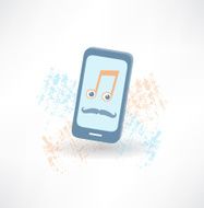 mobile phone with a mustache and music notes icon