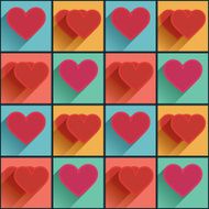 Seamless pattern with flat long shadow hearts