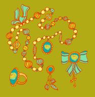 Vector set of jewelry necklaces earrings ring and brooch N3