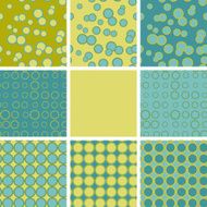 Abstract set of seamless pattern with blue green circle elements