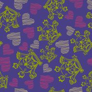Romantic seamless pattern with owl and heart Valentine&#039;s day te
