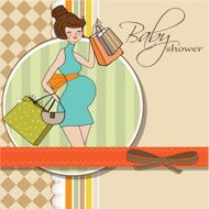 baby announcement card with beautiful pregnant woman on shopping N5